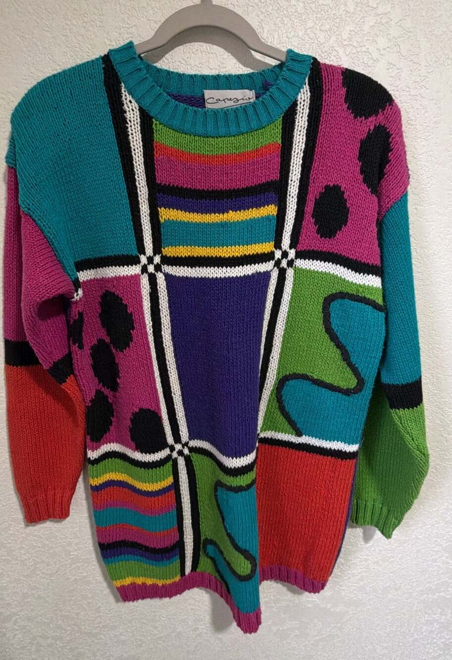 Capezio Vintage 90s Colorblock Abstract Knit Sweater Size M